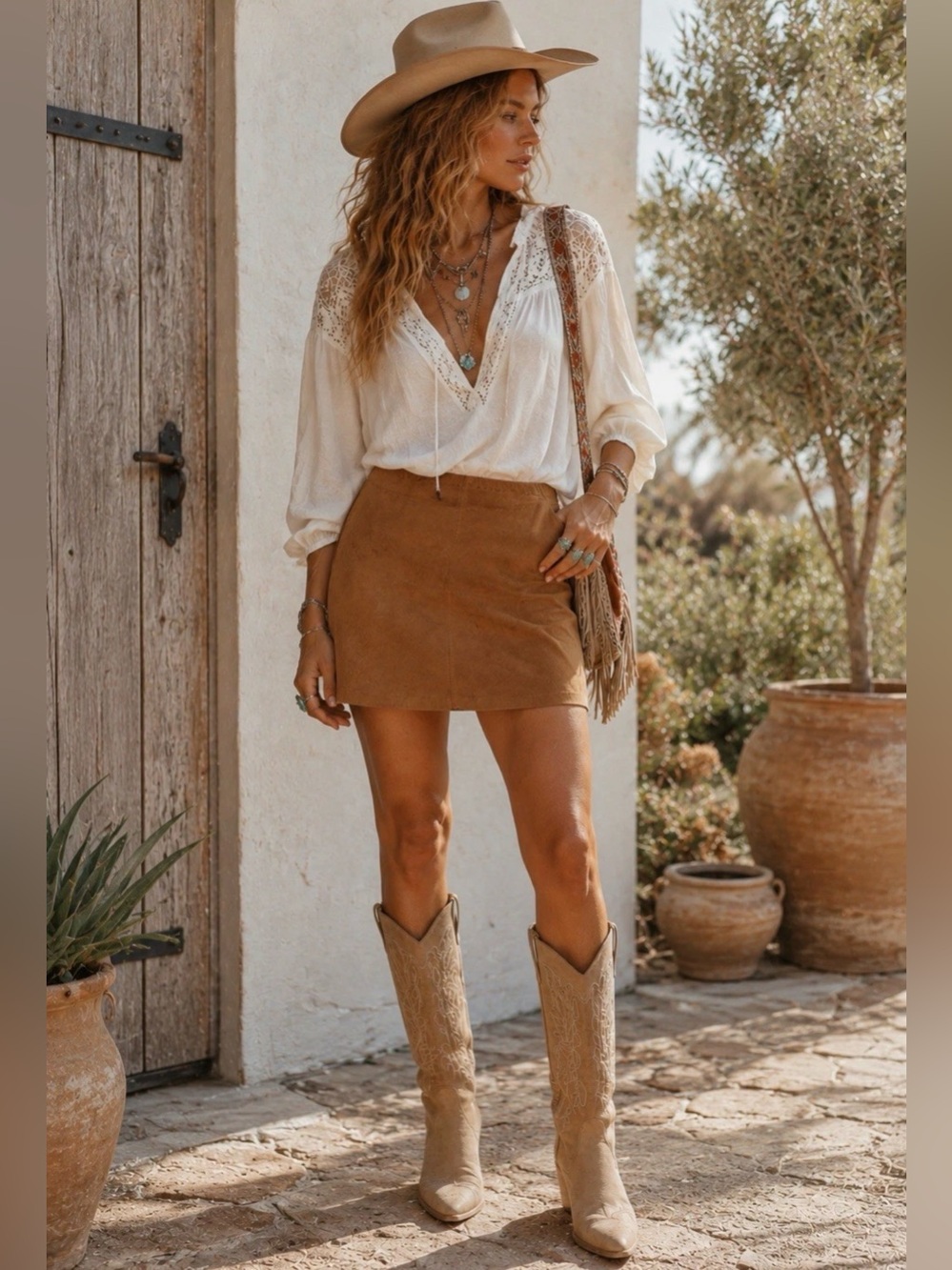 Womens Leather Mini Skirt Size Small Brown Suede Festival Boho Coastal Cowgirl